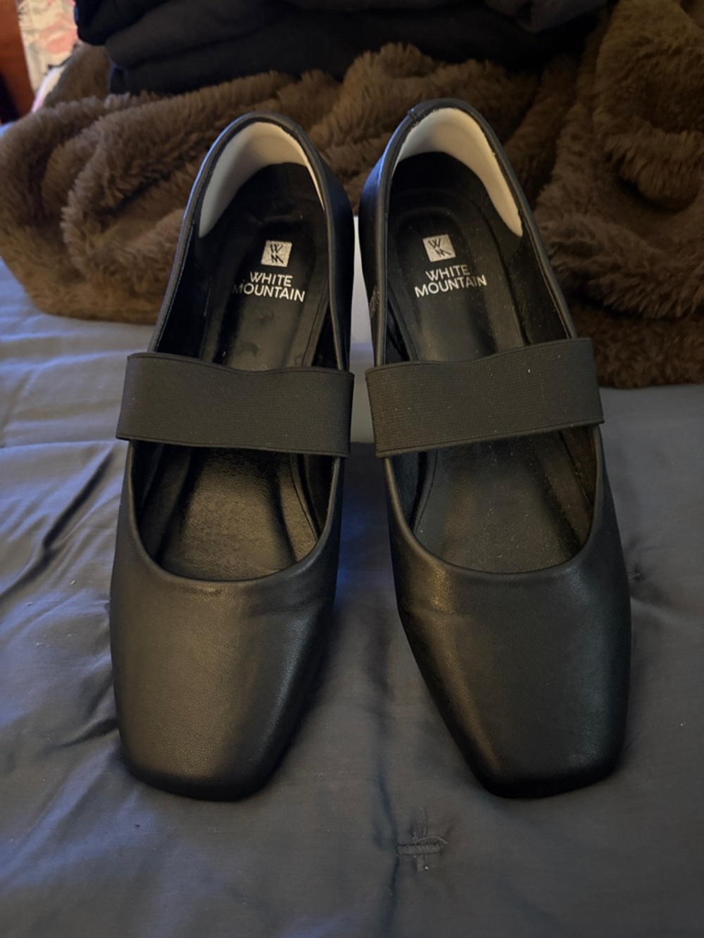White Mountain Black Mary Jane Strap Flats